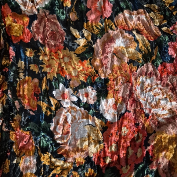 Vintage Floral Velvet Maxi Skirt - Black with Red, Pink & Green - Picture 4 of 6